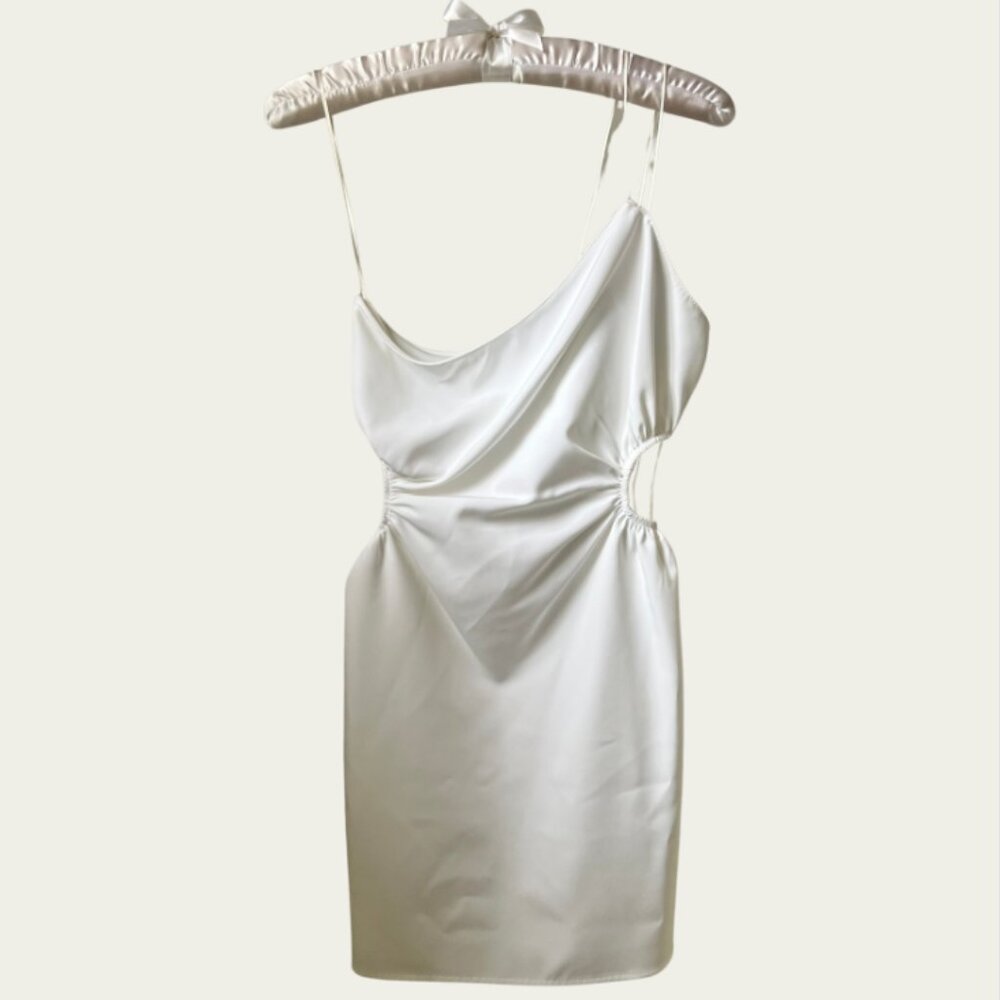 Zara Women's White One Shoulder Mini Dress with Cutouts